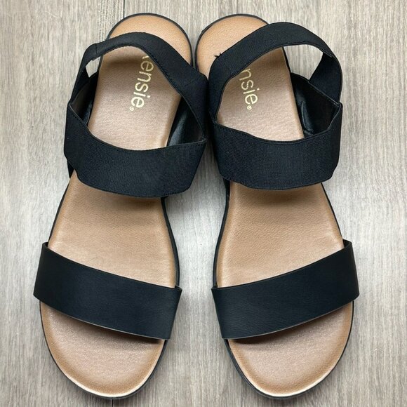 Kensie Everlee Sandals Womens Sz 8.5M Elastic Straps Open Toe Summer Wedge Black - Picture 7 of 12